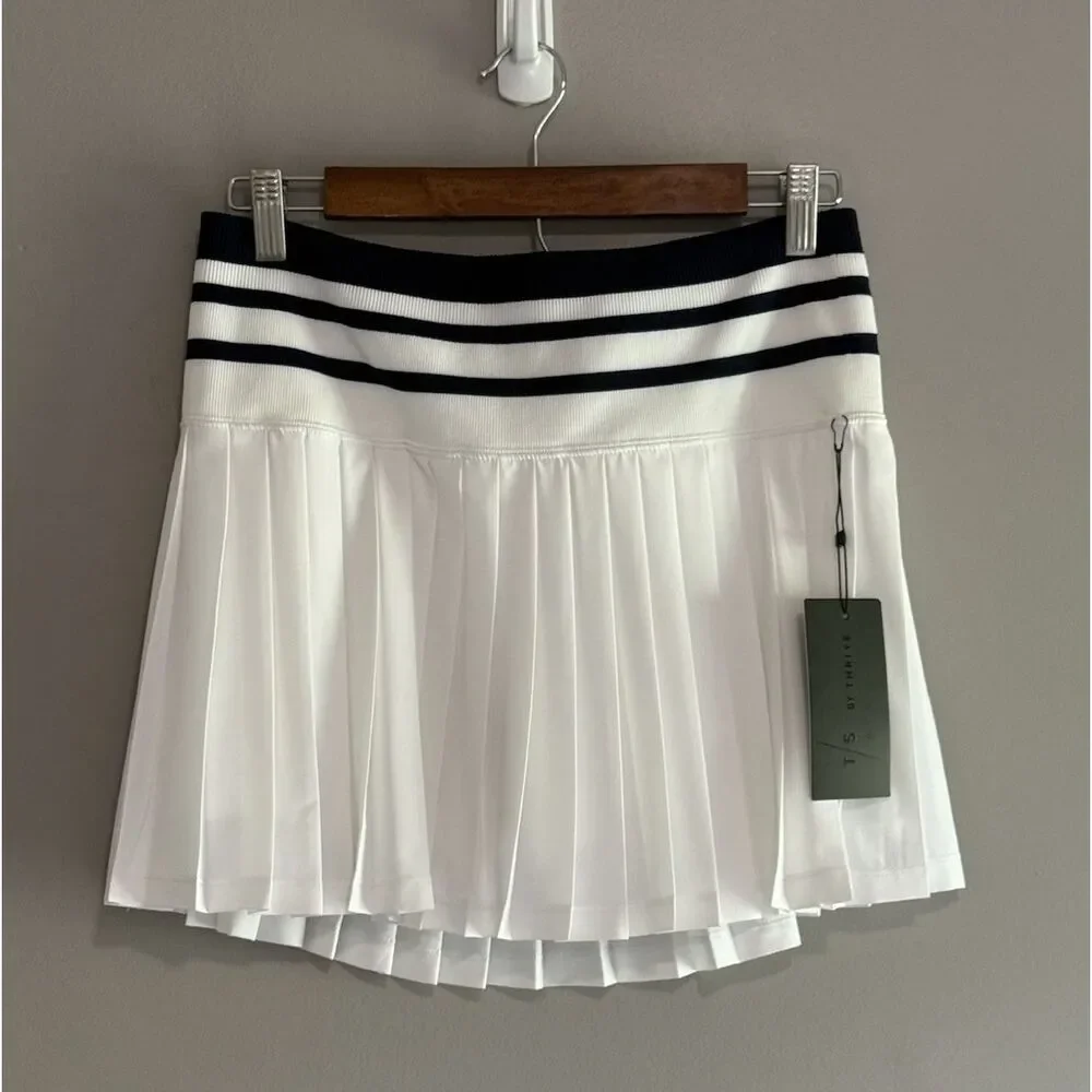 Pleated Skort Tennis Skirt Shorts Pickleball White Navy Nautical Preppy Medium
